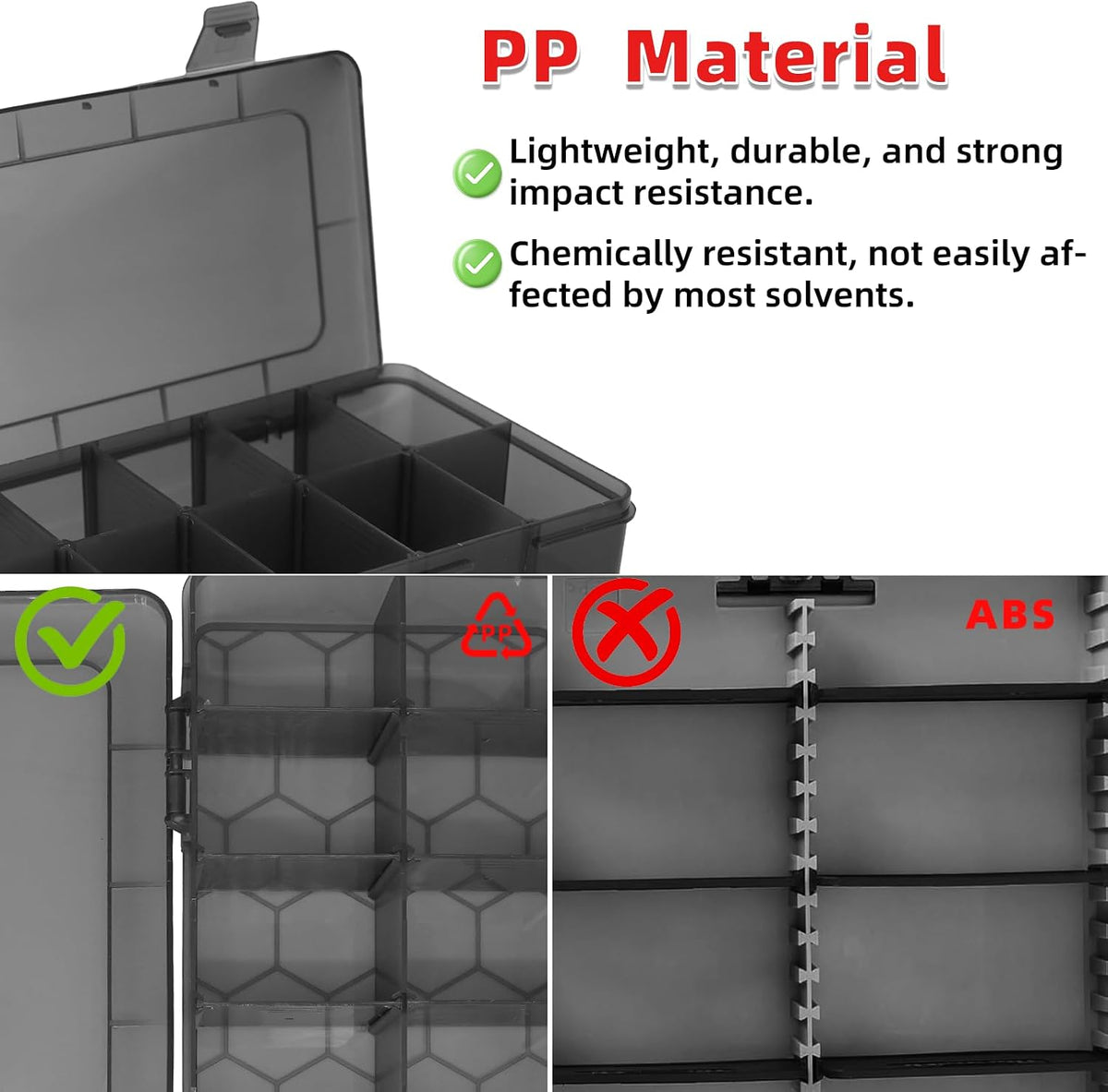 ZKH Small Parts Organizer Box, Clear Tackle Box Organizer with 4x12 Compartments, Removable Dividers, Stackable Bead Organizer Box, Ideal Craft Organizers and Storage for Beads,Screws,Fishhooks,Parts