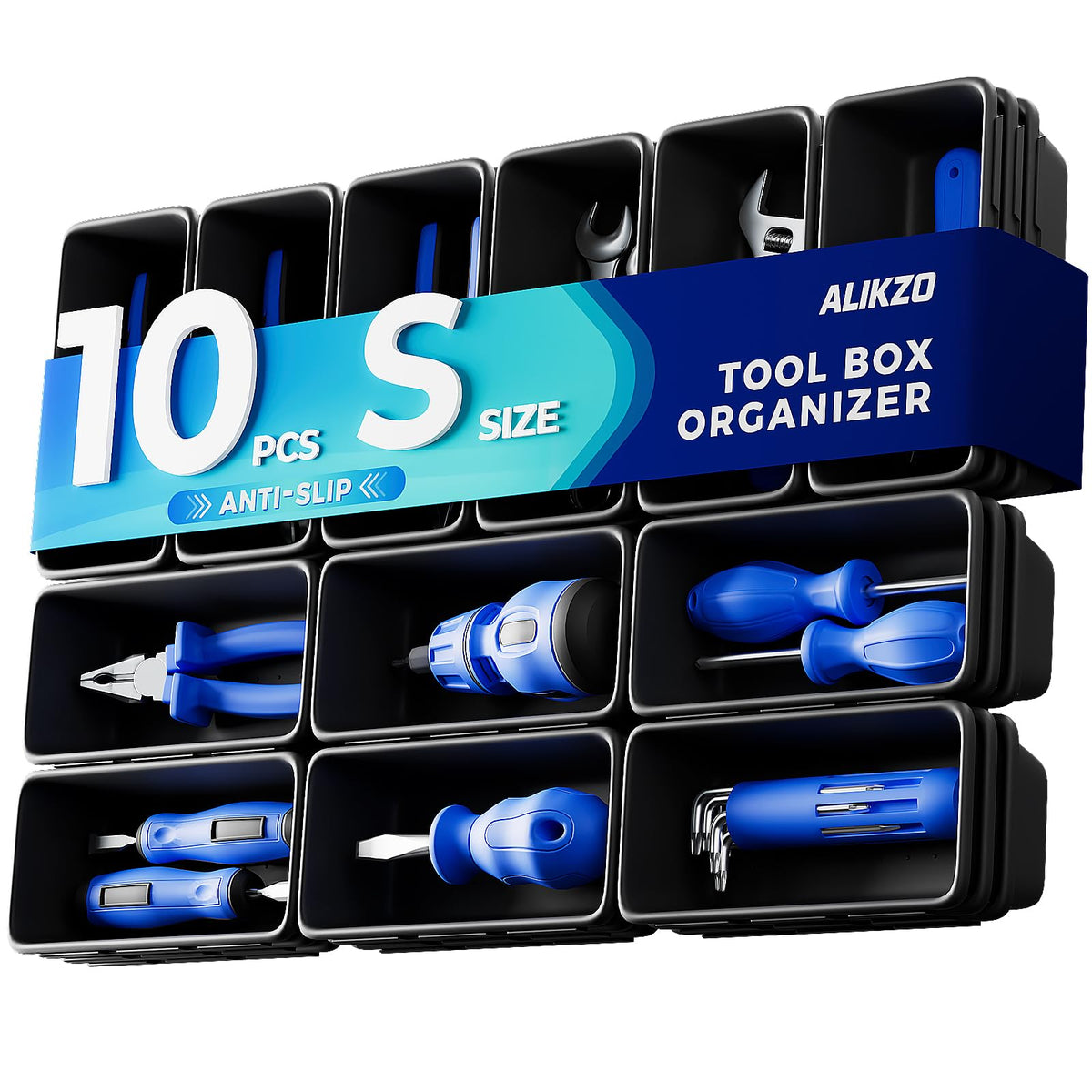 70 PCS Tool Box Organizer Tray & Desk Drawer Organizer Set, 5 Size Interlocking Bins for Garage Tool Storage, Mechanic Tool Chest, Rolling Cart, Workbench Drawers with EVA Non Slip Pads