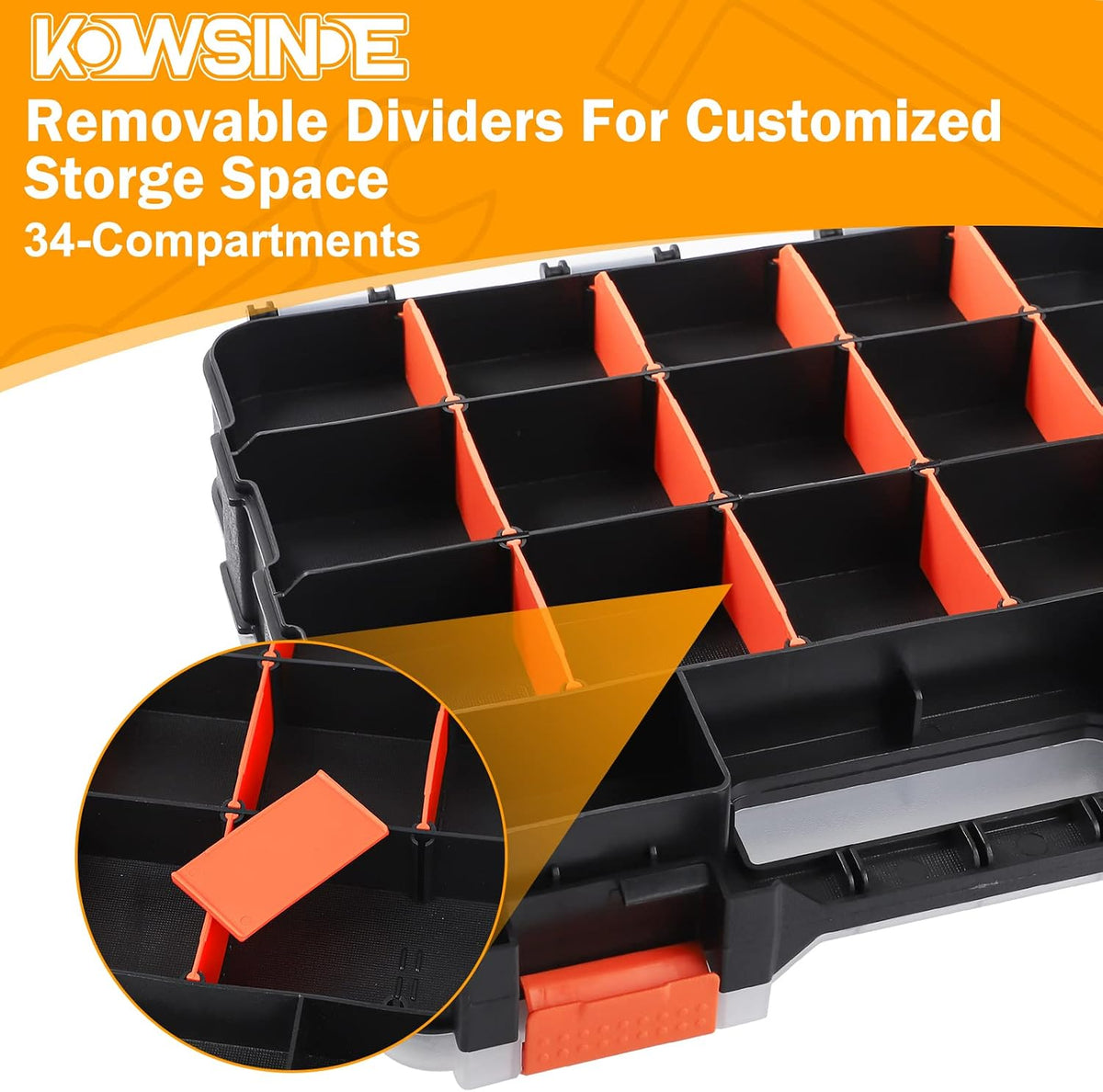 Kowsinde Double Side Tool Organizer, Hardware Storage Box, 34-Compartments Small Parts Organizer with Removable Dividers for Screws, Nuts, Nails, Bolts