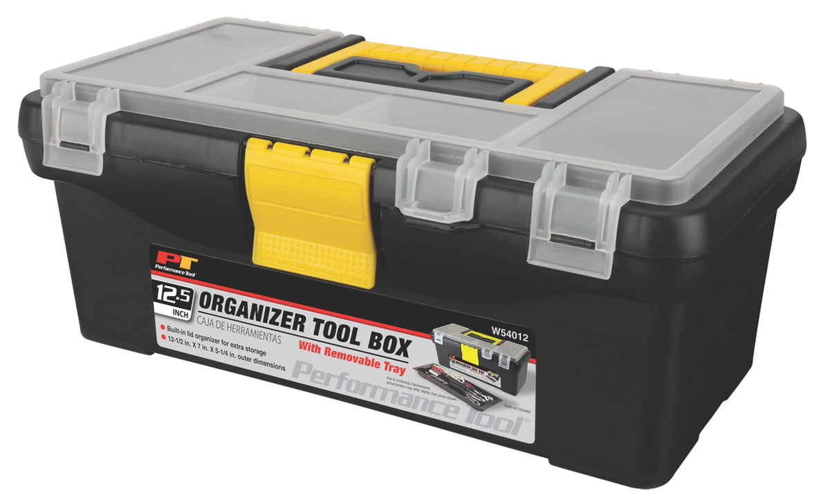 Performance Tool W54012 Heavy Duty Plastic Organizer Tool Box for Workshops and Garages, Black, 12.5-Inch
