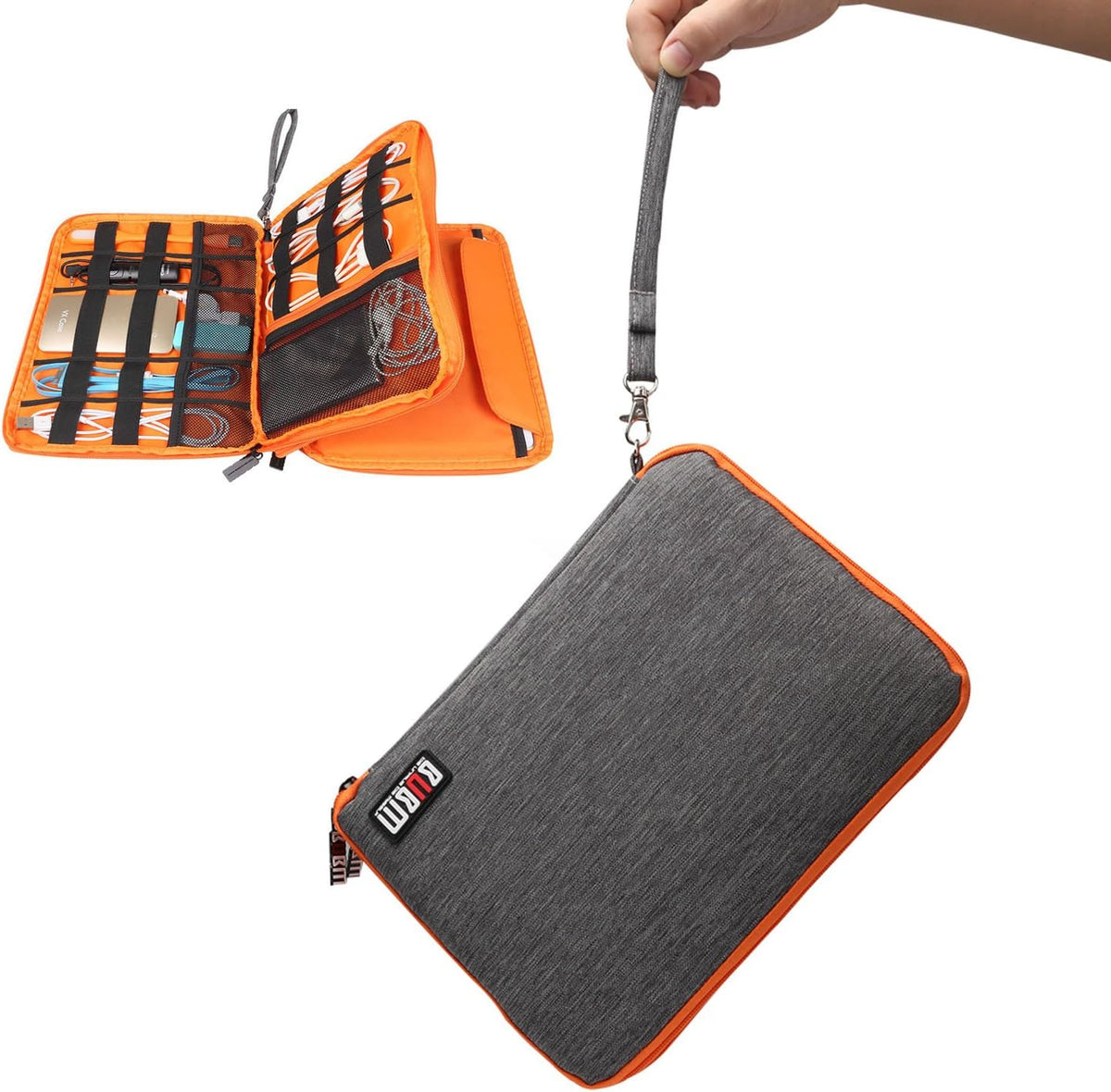 BUBM Travel USB Cables Gear Organizer Electronics Accessories Bag Universal Waterproof Large Double Layers Gadget Carry Storage Bag for iPad Mini Charger SD Memory Cards Flash Hard Drive