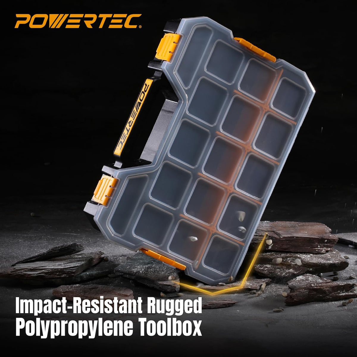 POWERTEC Stackable Tool Box Organizer with Removable Dividers - 17 Compartments, Interlocking, Portable Design, 2-Pack (72118-P2)