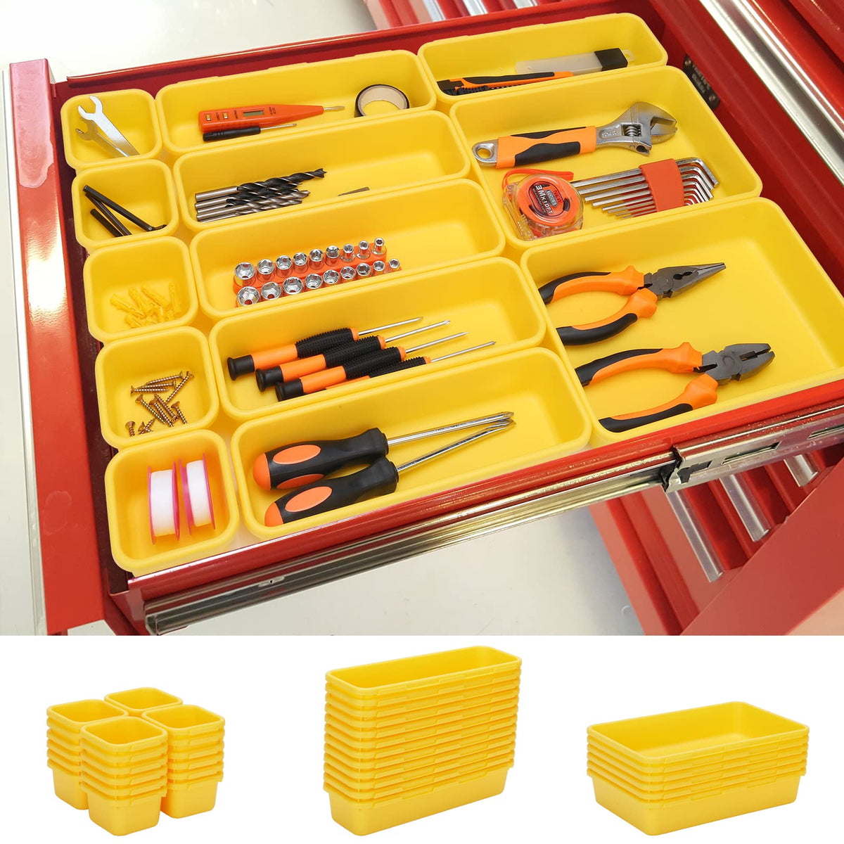 42 Pack Tool Box Organizer Tool Tray Dividers, Rolling Tool Chest Cart Cabinet Workbench Desk Drawer Organization and Storage for Hardware, Parts, Screws, Nuts, Small Tools Organization(Orange)