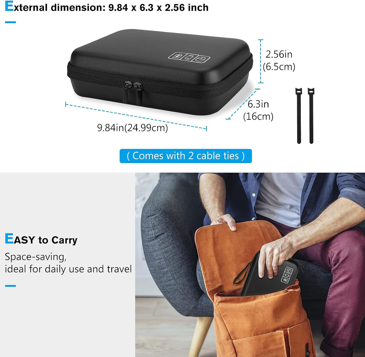 ProCase Hard Travel Electronic Organizer Case for MacBook Power Adapter Chargers Cables Power Bank Apple Magic Mouse Apple Pencil USB Flash Disk SD Card Small Portable Accessories Bag
