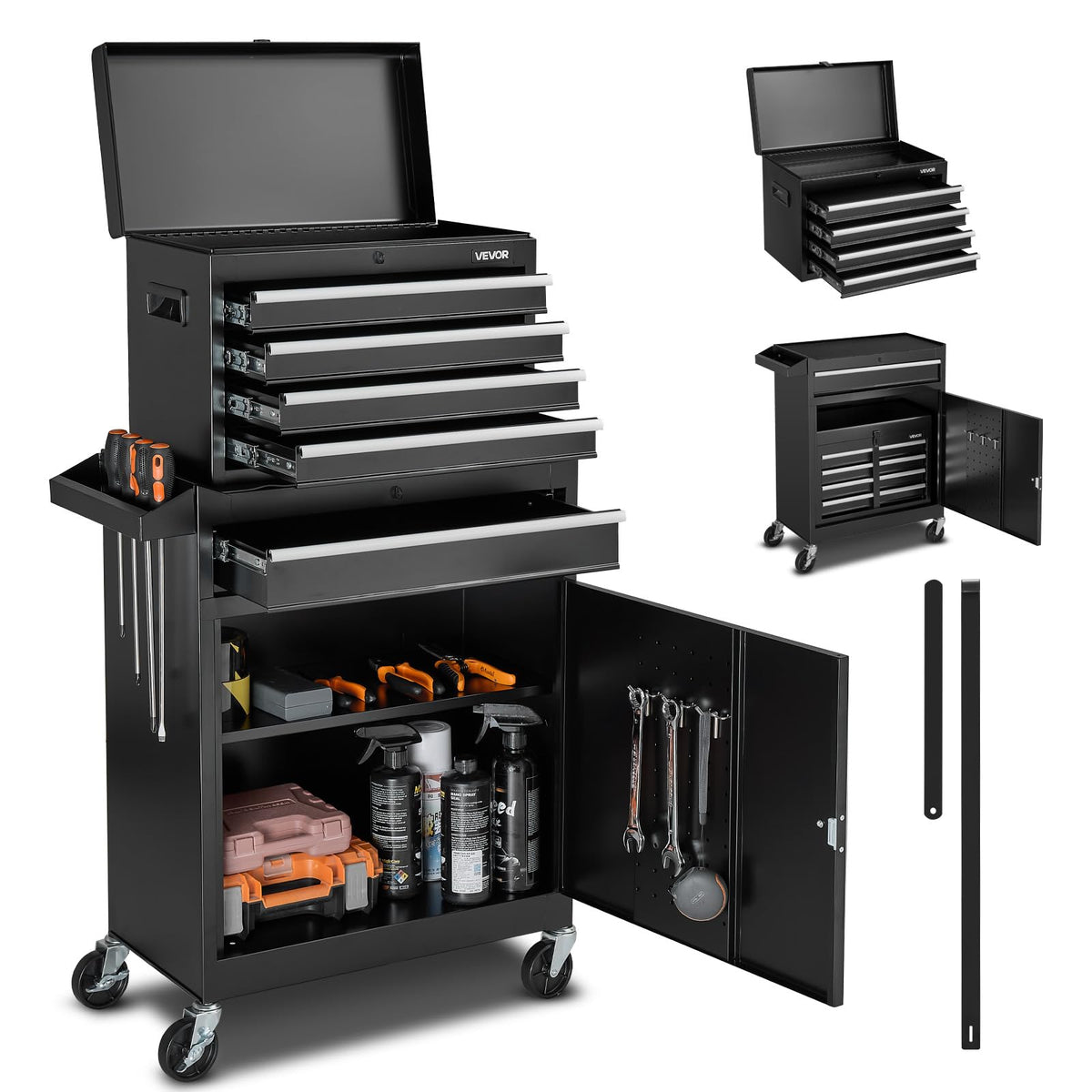 VEVOR 3-Pack Small Parts Organizer, 21 Compartments Tools Organizer Box with Removable Dividers, PP Hardware Storage Box with Safety Latch & Portable Handle for Nuts, Bolts, Screws, Nails