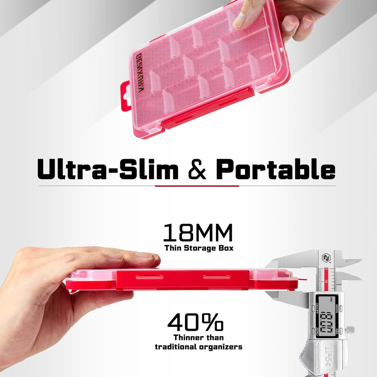Geinxurn Small Flat Storage Parts Organizer, 2Pcs Red Portable Transparent Plastic Small Parts Tool Box with Removable Dividers, Screwdriver Bit Cases Storage(2 Pieces)