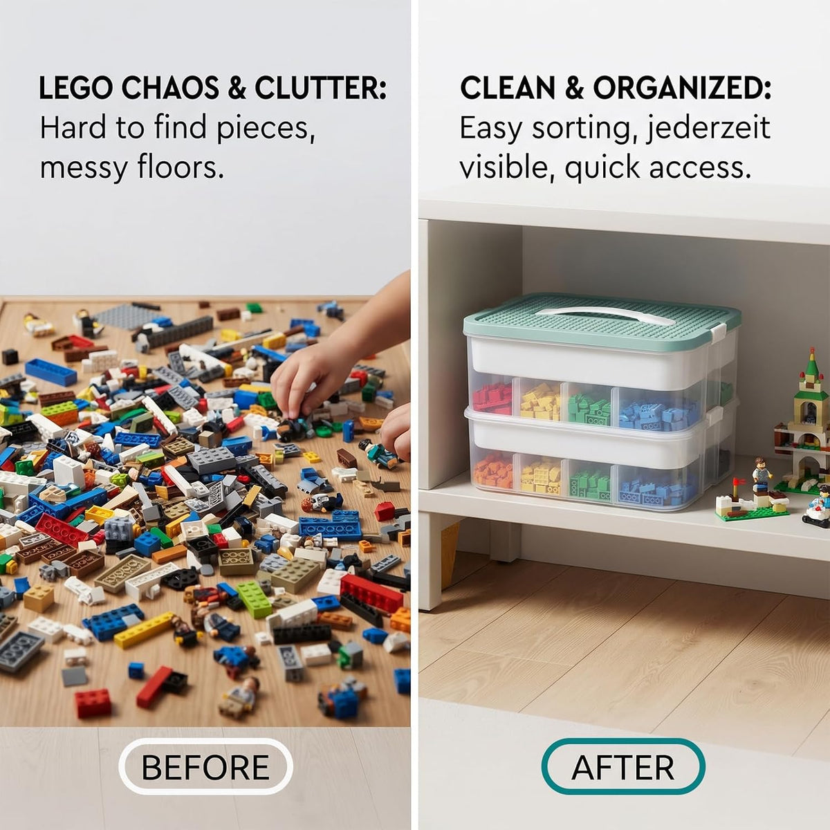 Toys Storage Organizer Box for Lego, Building Block Storage(2Layer)