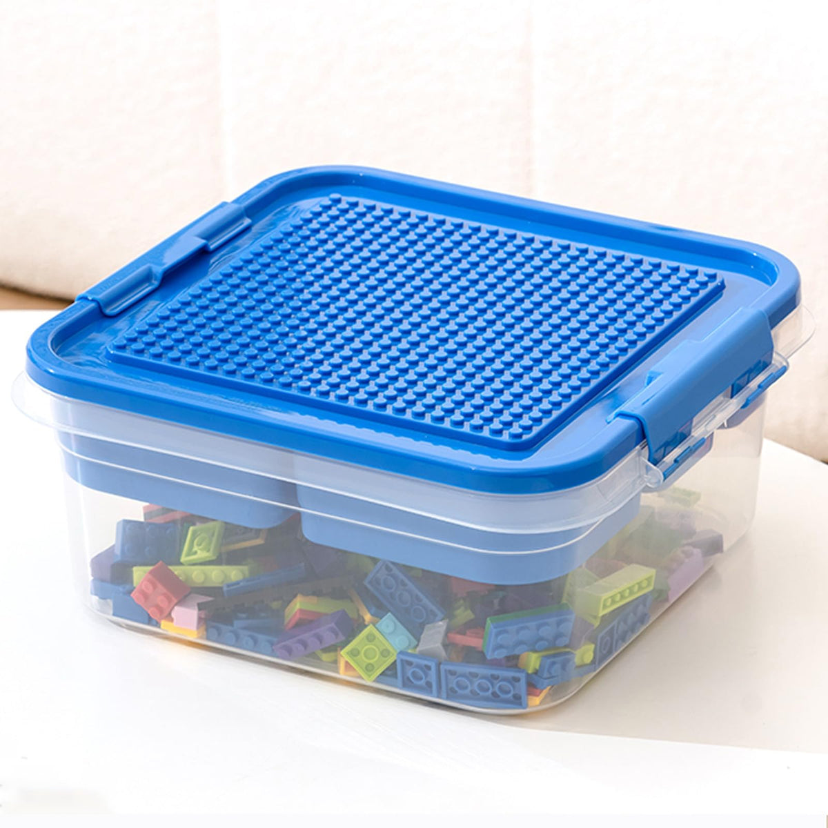 Toys Storage Organizer Bins for Lego, Building Blocks Storage with Building Baseplate Lid, Storage Containers for Building Brick Storage Plastic Stackable Organizer Bin Toy Chest