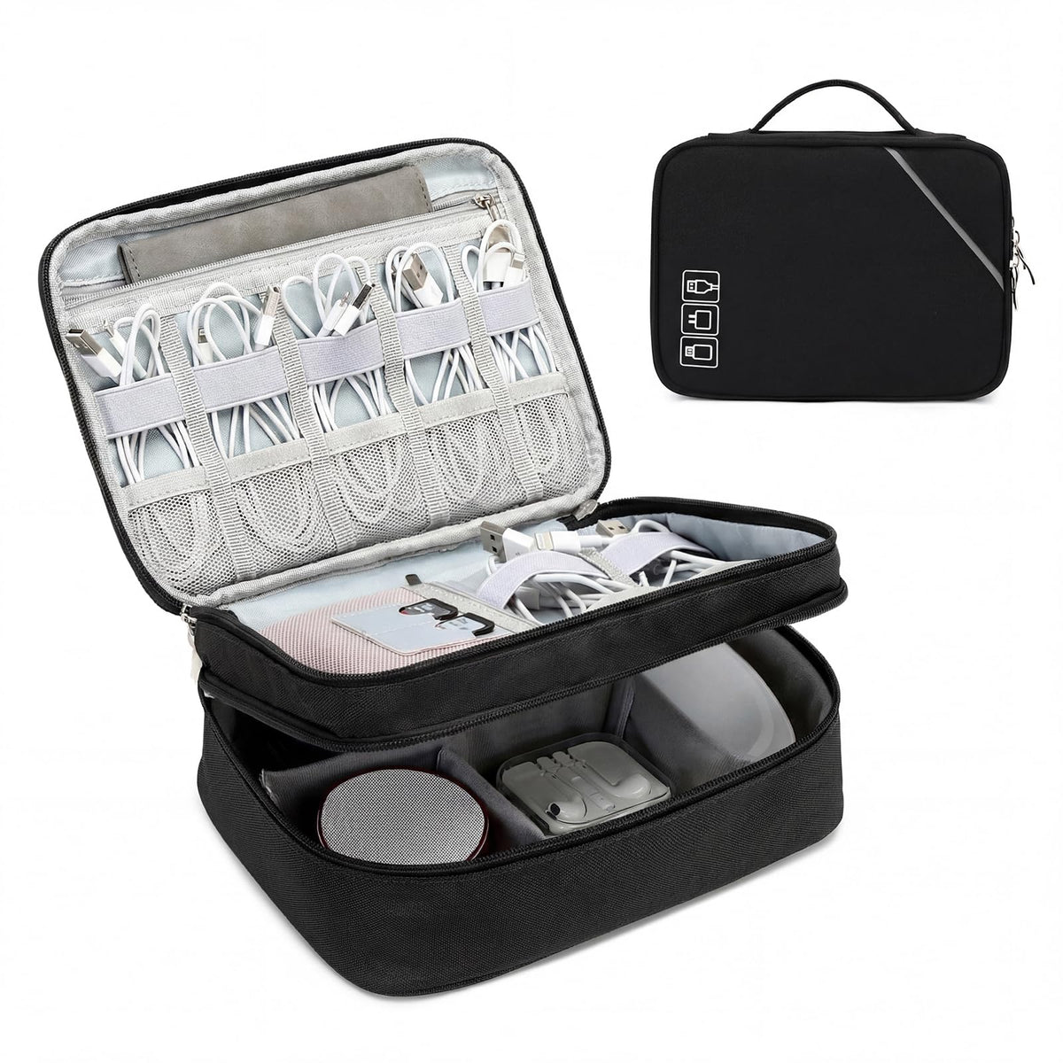 Lanola Travel Cable Organizer Bag, Electronic Accessories Case Portable Double Layer Cable Storage Bag for Cord, Charger, Flash Drive, Phone, SD Card,Personal Items - (Purple)