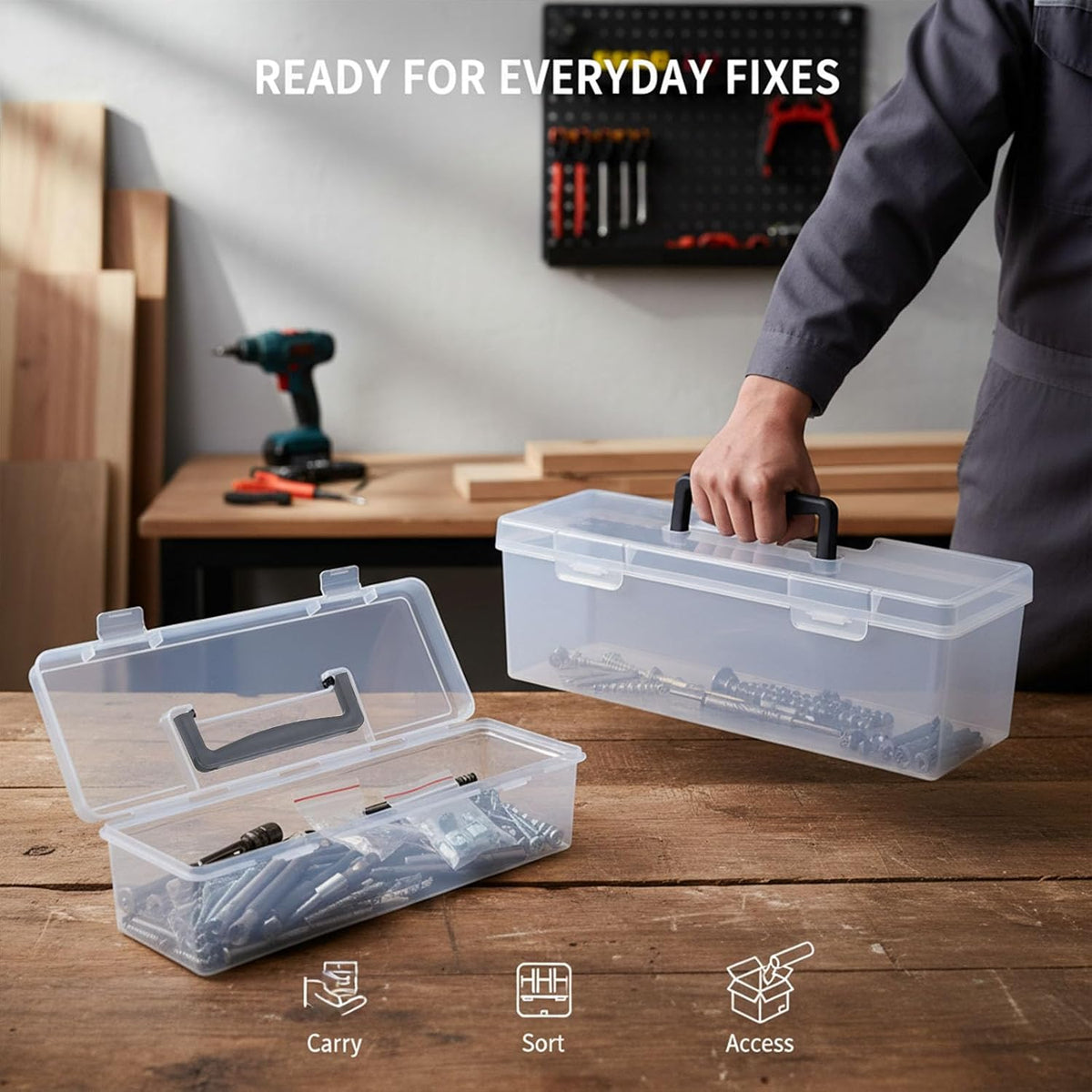 Hardware Organizer Box, 2 Pack Small Parts Tool Case for Garage