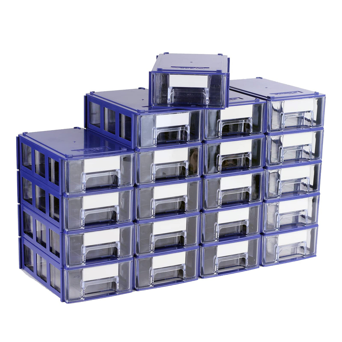 Stackable Storage Drawers Set of 20 with Dividers and Paper Labels