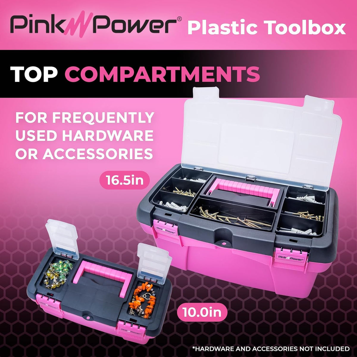 Pink Tool Box for Women - Sewing, Art & Craft Organizer Small & Large Plastic Tool Box with Handle - Pink Toolbox Sewing Tool Storage Box - Portable Mini Locking Tool Boxes (2 Pack)