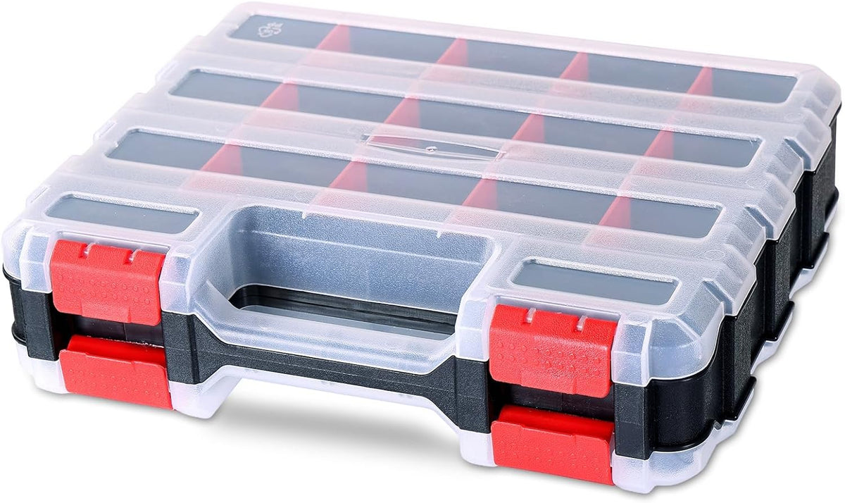 Small Parts Organizer Storage Case Tools Box 34-Compartments (Red)