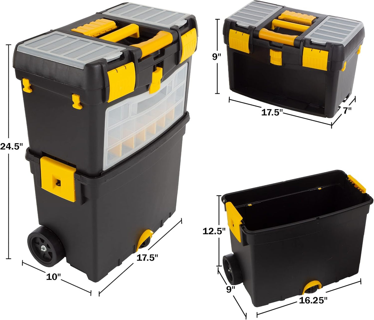 Rolling Tool Box with Wheels, Foldable Comfort Handle, and Removable Top – Toolbox Organizers and Storage by Stalwart