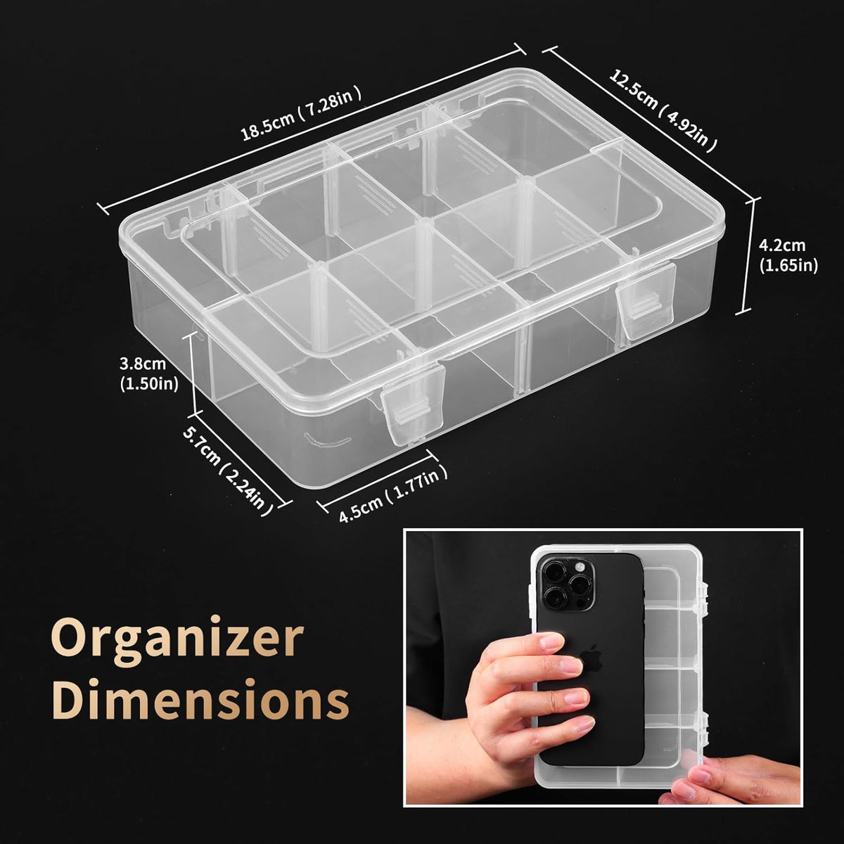 QUEFE Bead Organizer Box 4 Pack 8 Grid Plastic Tackle Box Storage Dividers