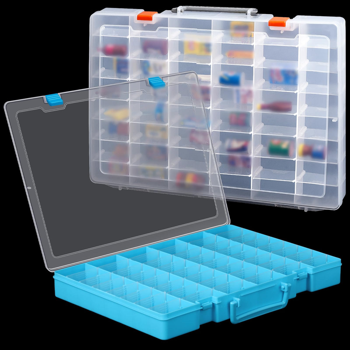 Juexica 2 Pcs 48 Grid Plastic Bead Storage Organizer Box, Yellow