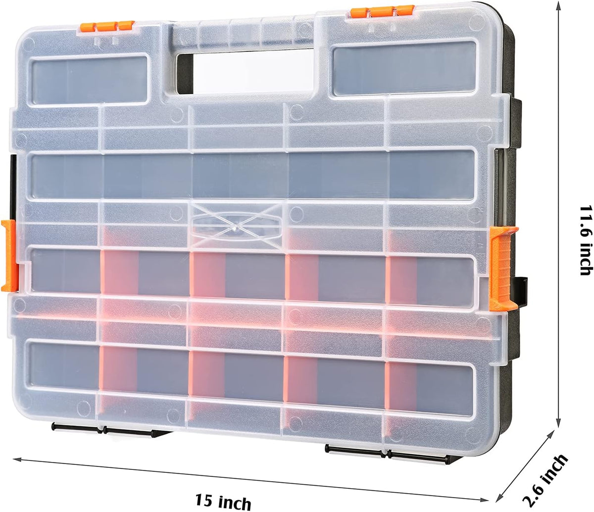EMENTOL 2PCS Toolbox Organizer Sets, 20 Removable Dividers, Durable Plastic Box, Excellent for Screws, Nuts, Small Parts, 34-Compartment, Black/Orange, 2 Pieces Set
