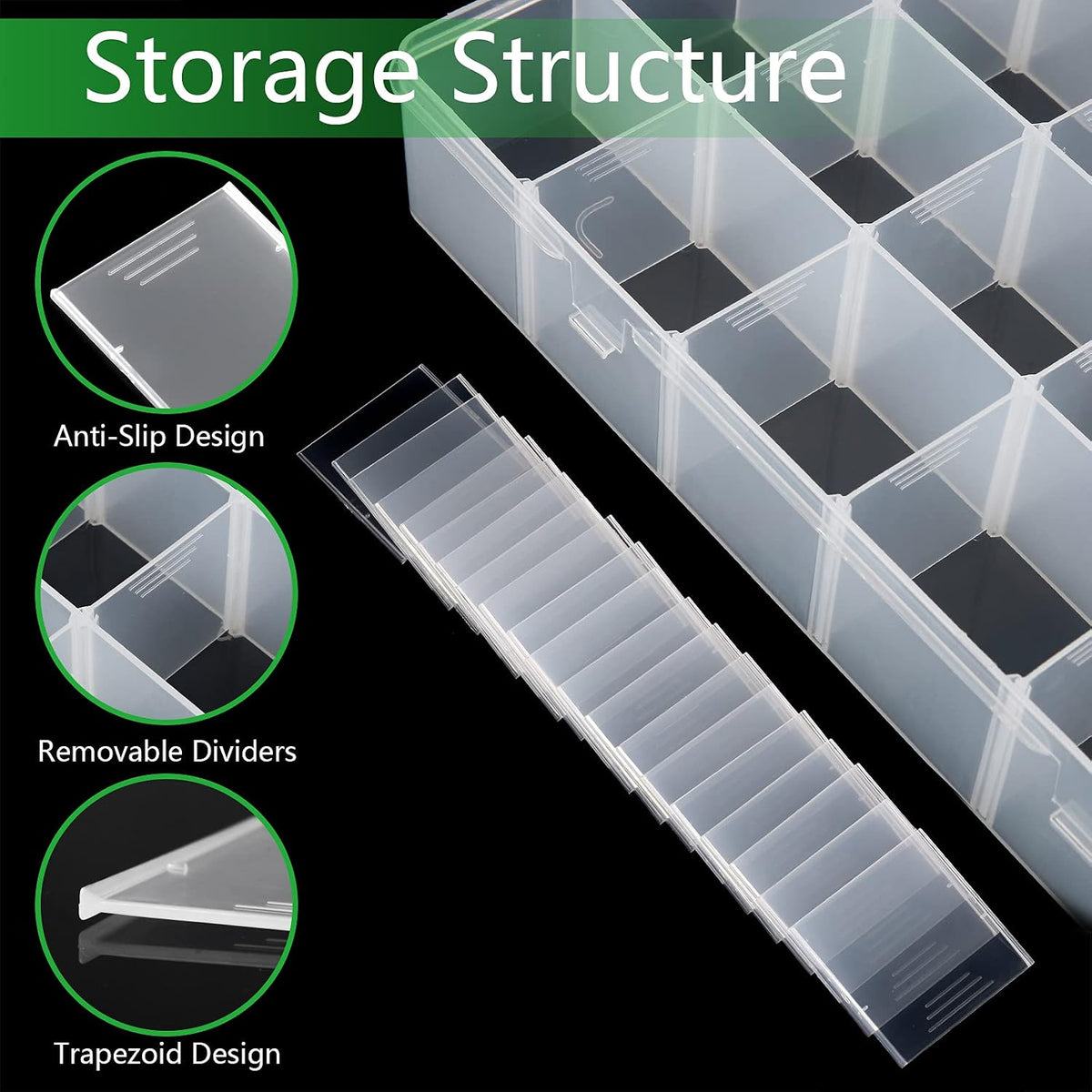Gbivbe Large 24 Grids Plastic Organizer Box Adjustable Dividers,Clear Storage Box for Jewelry, Art DIY Crafts, Washi Tapes, Beads and Small Parts