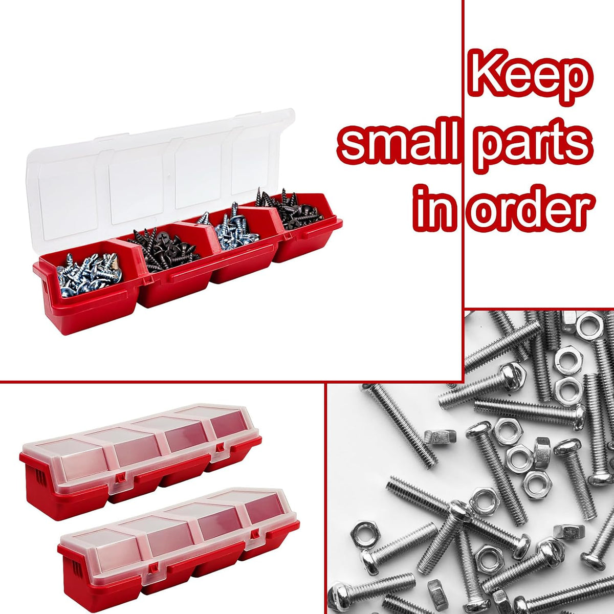 6 Pcs Screw Organizers Storage Bins with Lids, Plastic Stackable Hardware Organizer Box for Garage Nails/Craft Tool Organizing, Tool Cart Cabinet Workbench Drawers with Compartment Bolt Organizer