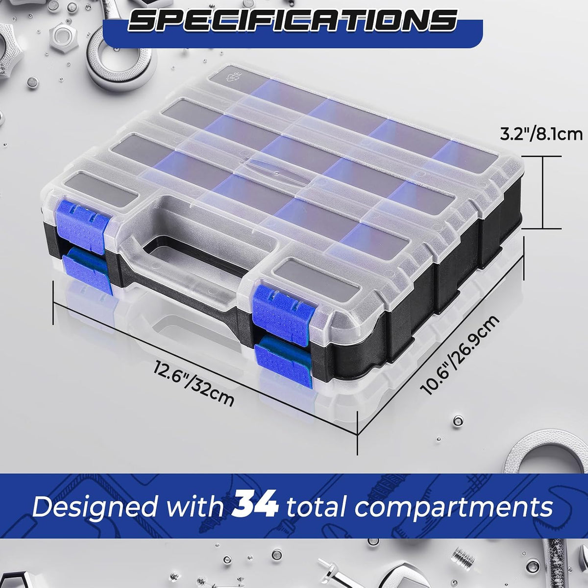 NATGAI 2 Pack Small Parts Organizers, 34-Compartments Double-Sided Tool Box