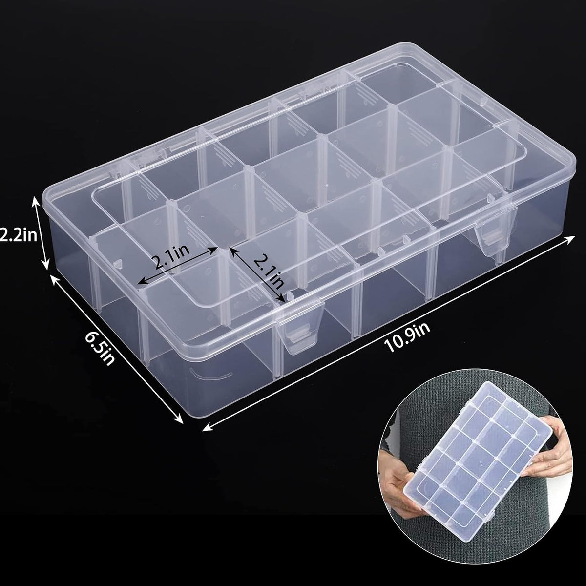 Bead Organizer Storage 3 Pack 15 Grid Clear Plastic Tackle Box Adjustable