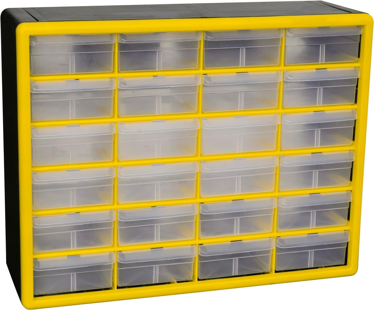 Akro-Mils 10126, 26 Drawer Plastic Parts Storage Hardware and Craft Cabinet, 20-Inch W x 6-Inch D x 10-Inch H, Red