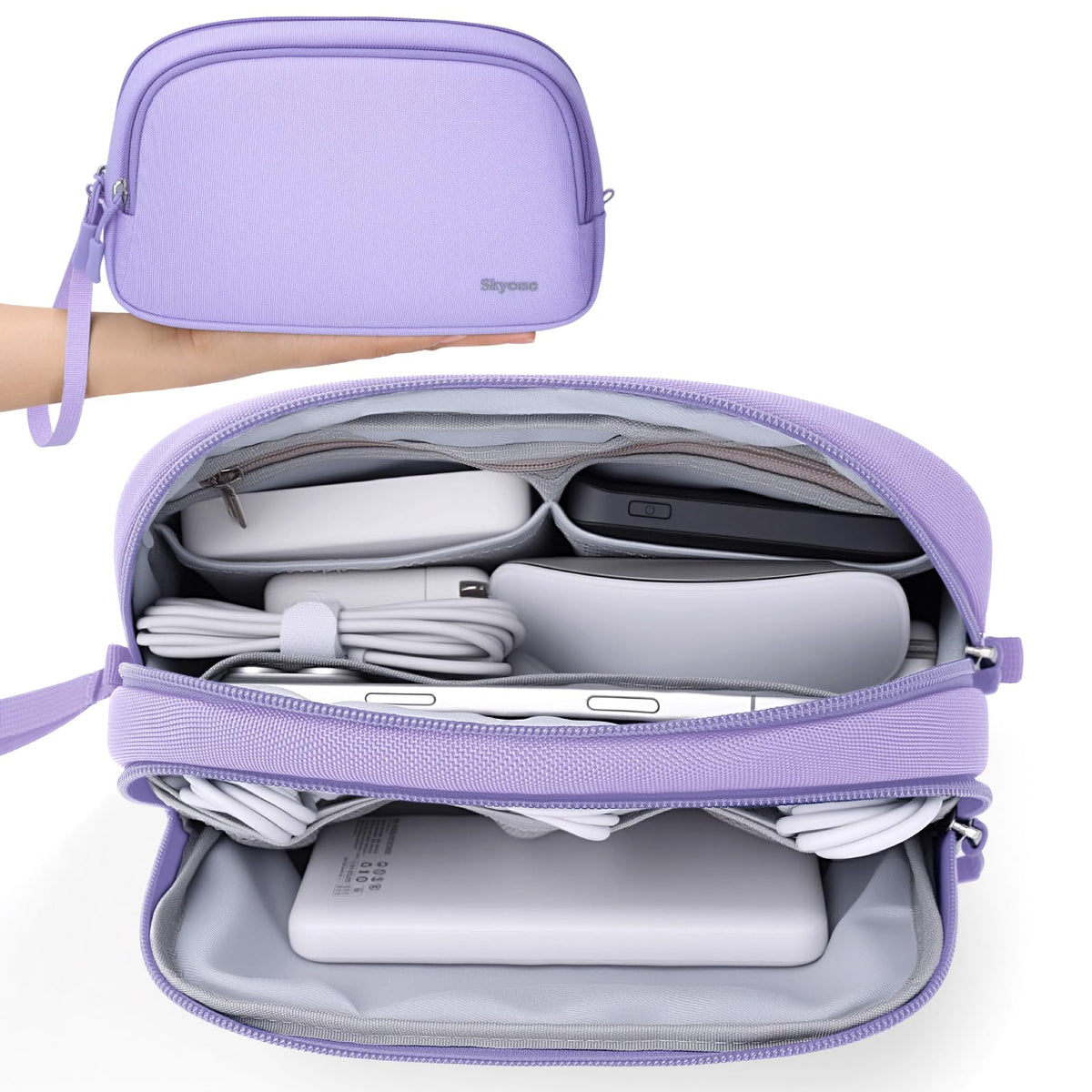 Skycase Electronics Travel Organizer 9 Compartment Dual Layer Tech Pouch Lightweight Water Resistant Travel Cable Organizer Bag for Chargers Cords Phone Power Bank Tech Essentials and Daily Items