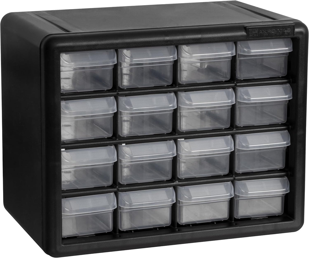 Akro-Mils 10164, 64 Drawer Plastic Parts Storage Hardware and Craft Cabinet, 20-Inch W x 6-Inch D x 16-Inch H, Black