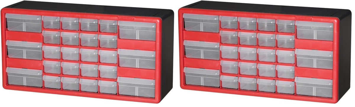 Akro-Mils 10126, 26 Drawer Plastic Parts Storage Hardware and Craft Cabinet, 20-Inch W x 6-Inch D x 10-Inch H, Red