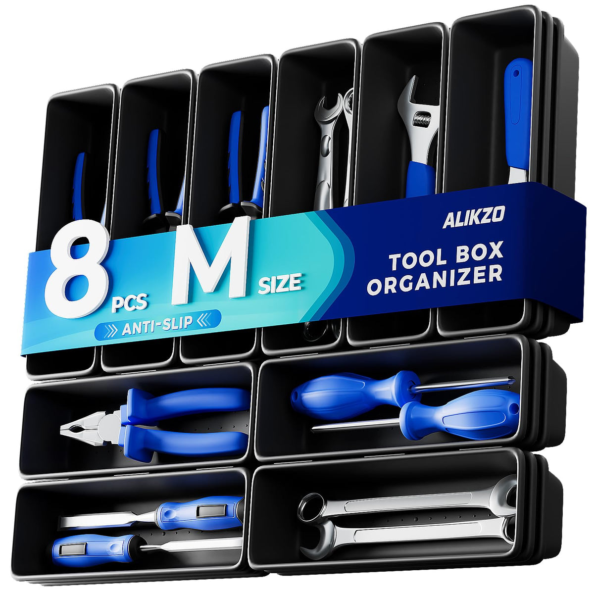 70 PCS Tool Box Organizer Tray & Desk Drawer Organizer Set, 5 Size Interlocking Bins for Garage Tool Storage, Mechanic Tool Chest, Rolling Cart, Workbench Drawers with EVA Non Slip Pads