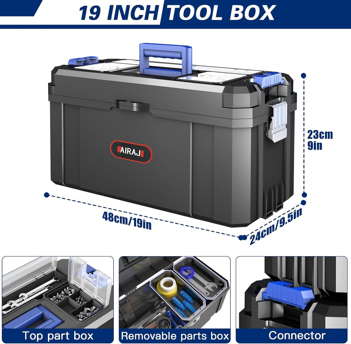 AIRAJ 3-In-1 Rolling Tool Box with Wheels, Stackable Tool Box,17+19+21"