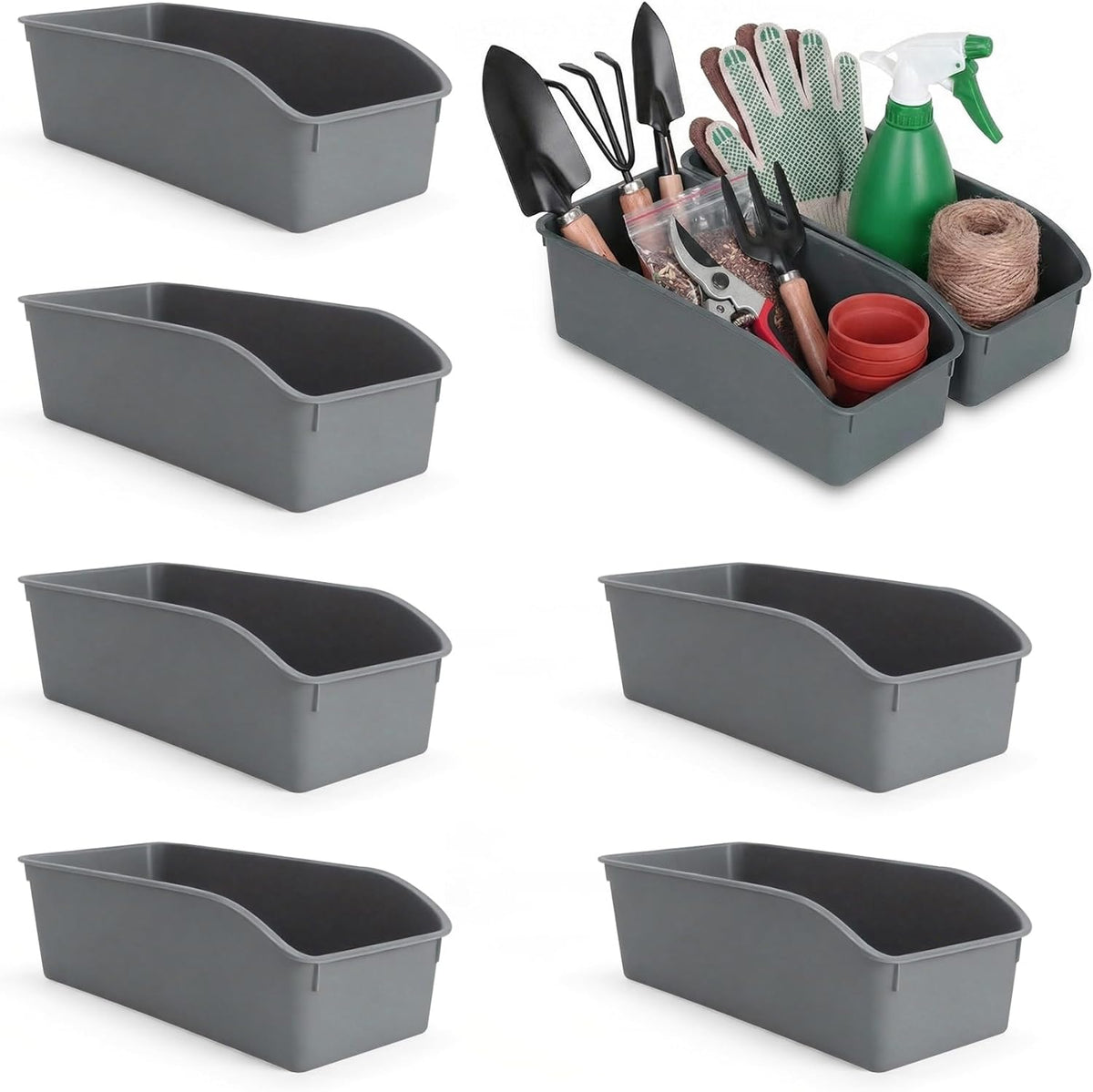 Plastic Shelf Bins 8 Pack Open Top Tool Organizers for Garage (Gray)