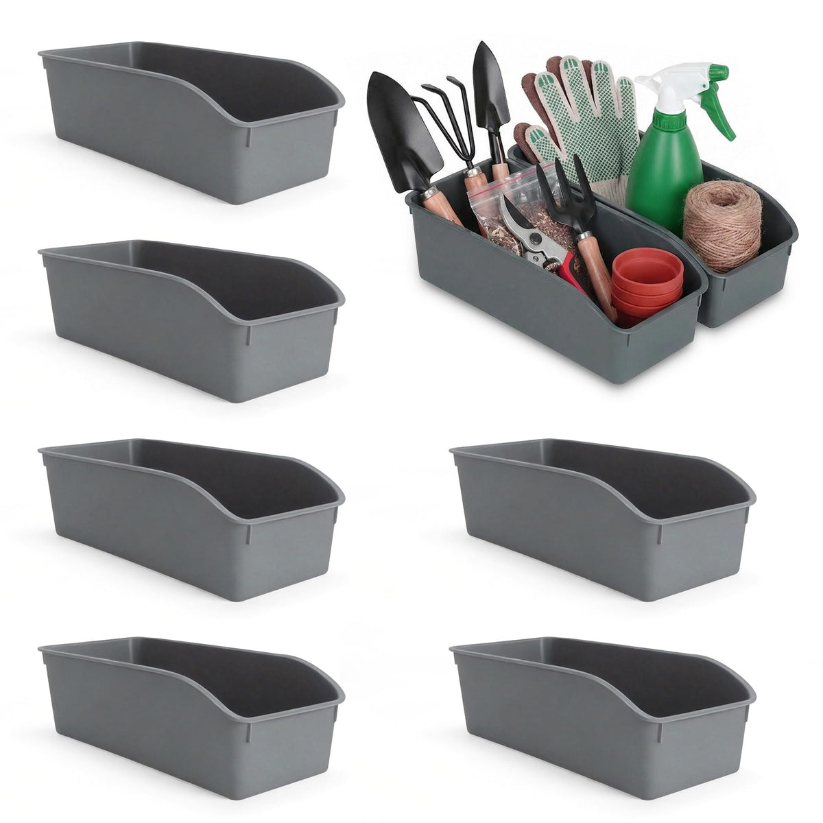 Plastic Shelf Bins 8 Pack Open Top Tool Organizers for Garage (Gray)