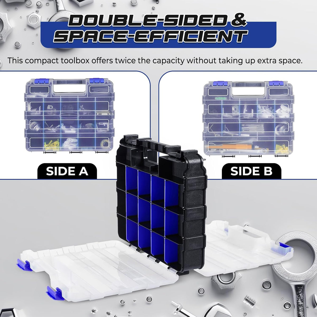 NATGAI 2 Pack Small Parts Organizers, 34-Compartments Double-Sided Tool Box