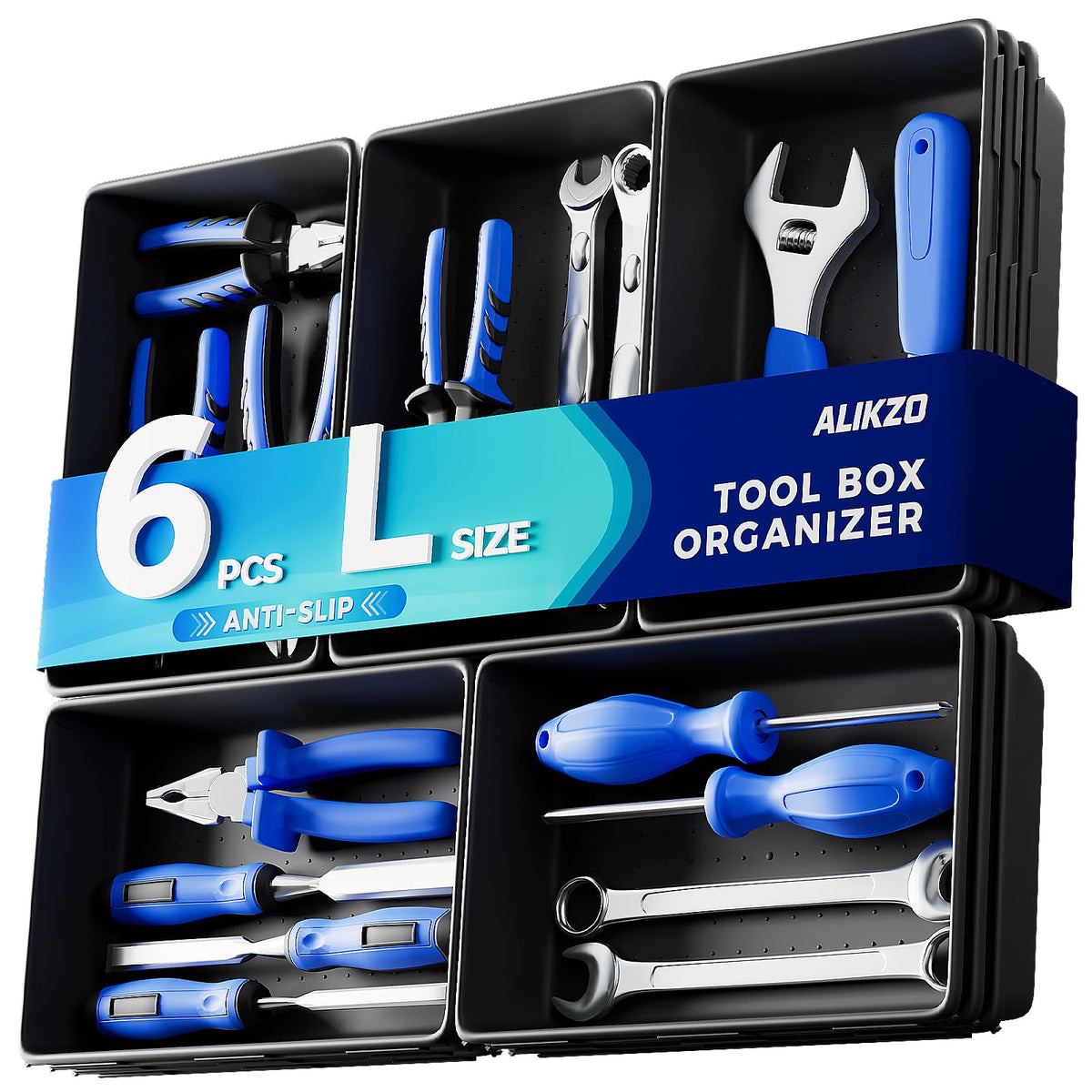 70 PCS Tool Box Organizer Tray & Desk Drawer Organizer Set, 5 Size Interlocking Bins for Garage Tool Storage, Mechanic Tool Chest, Rolling Cart, Workbench Drawers with EVA Non Slip Pads