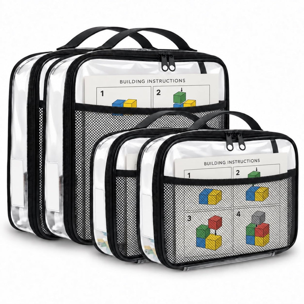 Toy Storage Organizer Clear 4 Pack Building Bricks Blocks Bag with Zipper