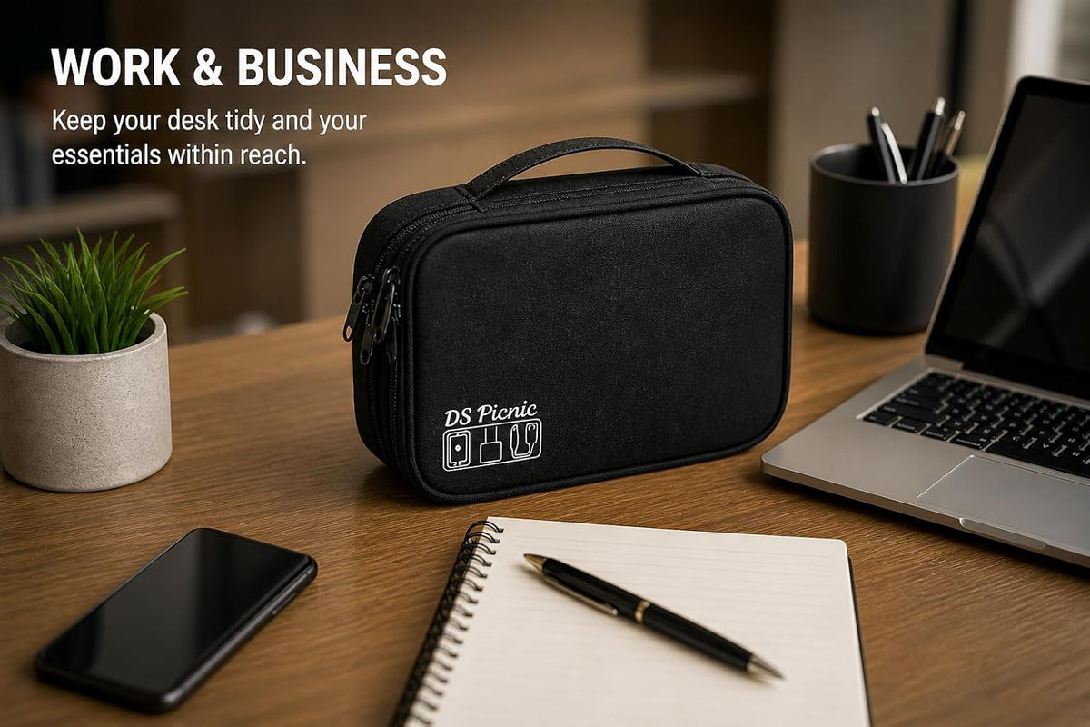 Electronic Organizer Travel Essentials Case, Waterproof Double Layer Cable Storage Pouch Bag for Charger, USB Cords, Power Bank, Phone Mouse SD Card Earphone Camera, Tablet (Up to 11 inch)