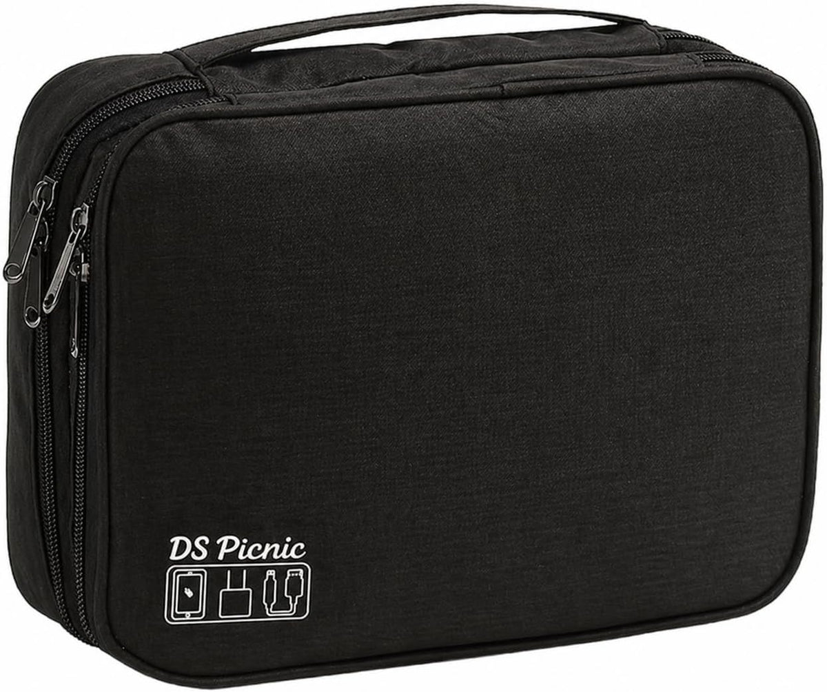 Electronic Organizer Travel Essentials Case, Waterproof Double Layer Cable Storage Pouch Bag for Charger, USB Cords, Power Bank, Phone Mouse SD Card Earphone Camera, Tablet (Up to 11 inch)