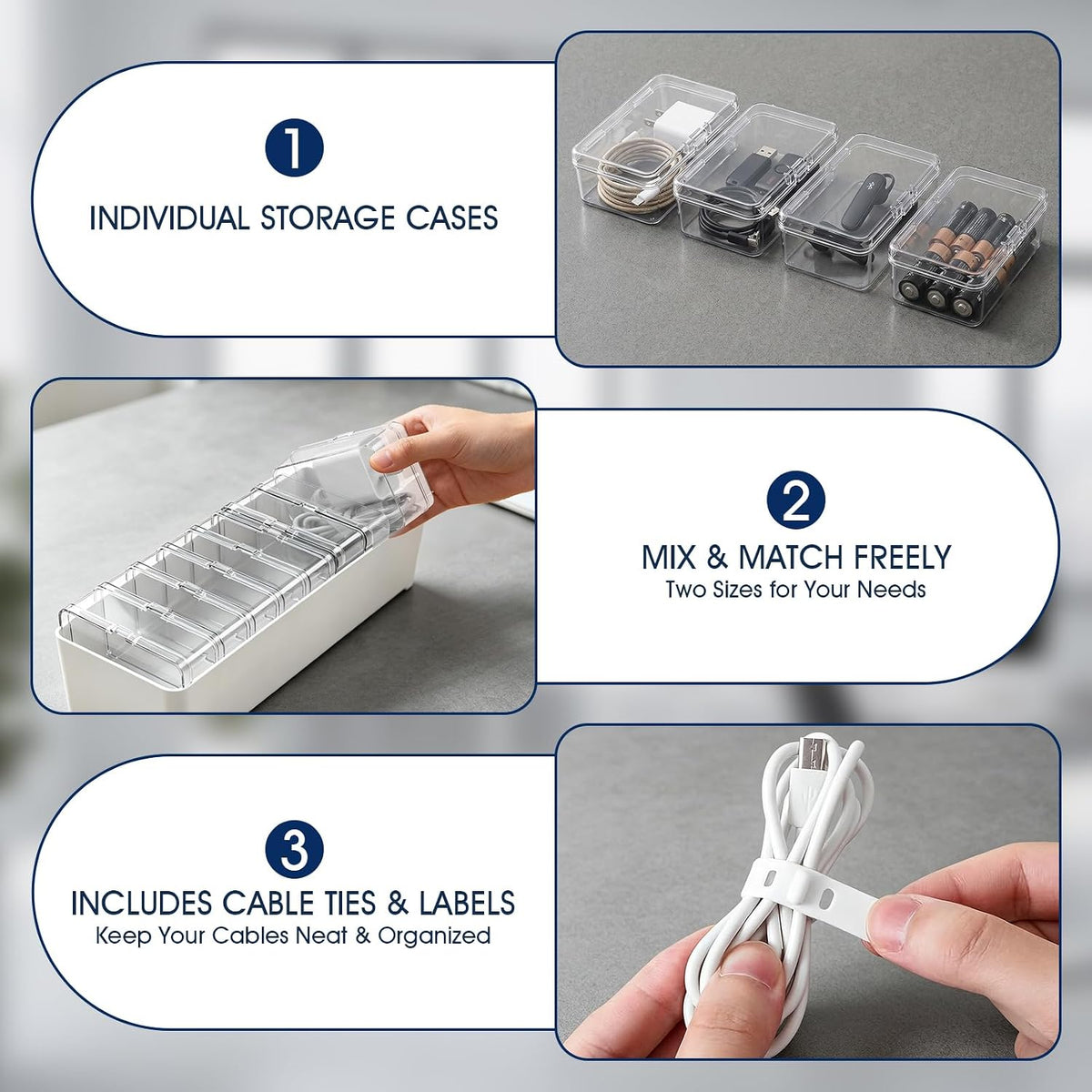 ARVOK 2 Sets Cable Cord Organizer Box with 20 Adjustable Compartments