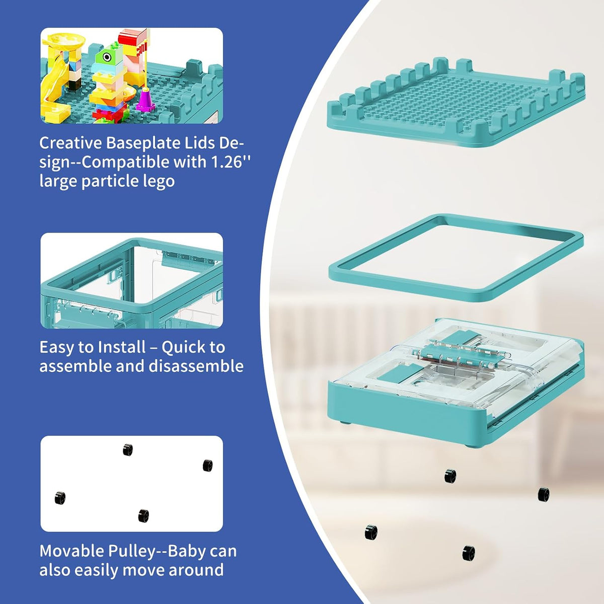 Lego Duplo Storage Collapsible Storage Box for Lego Blocks Toys Organizer Storage for Kids Toy Stackable Building Blocks with Lids Toy Chests with Compartments for Boys and Girls 21QT