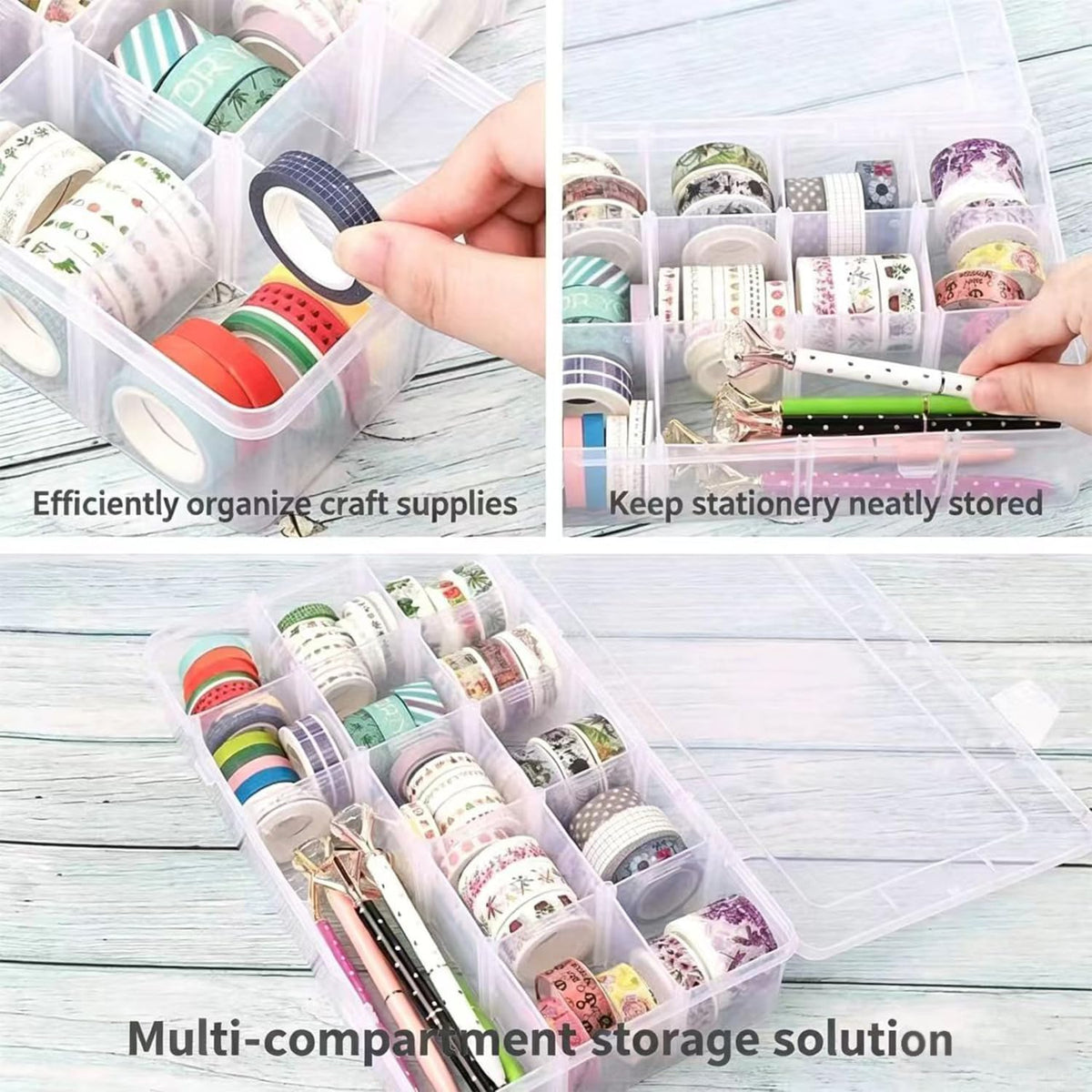 Clear Plastic Organizer Box with Adjustable Dividers, 15 Large Grids, 2 Pack, for Beads, Crafts, Fishing Tackle and Lego Storage, Includes Label Stickers