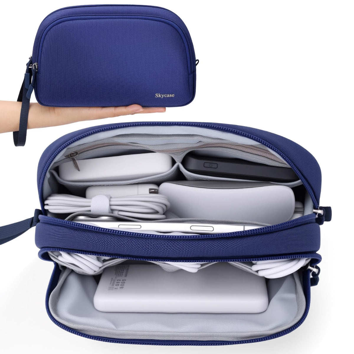 Skycase Electronics Travel Organizer 9 Compartment Dual Layer Tech Pouch Lightweight Water Resistant Travel Cable Organizer Bag for Chargers Cords Phone Power Bank Tech Essentials and Daily Items