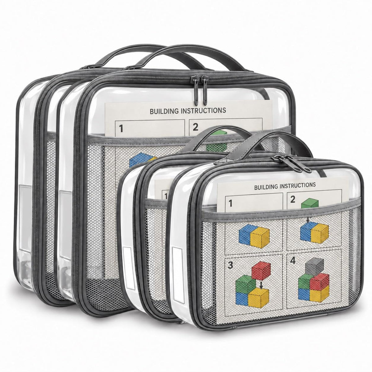 Toy Storage Organizer Clear 4 Pack Building Bricks Blocks Bag with Zipper