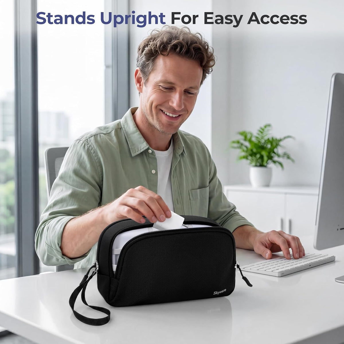 Skycase Electronics Travel Organizer 9 Compartment Dual Layer Tech Pouch Lightweight Water Resistant Travel Cable Organizer Bag for Chargers Cords Phone Power Bank Tech Essentials and Daily Items