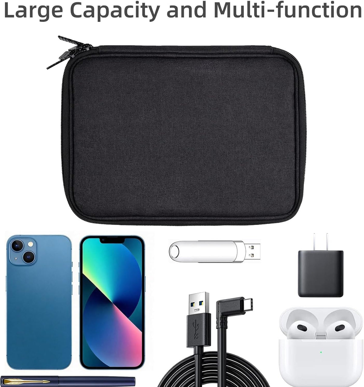 Electronics Organizer Travel Case Cord Cable Charger Organizer Bag Travel Accessories Essentials for Women Men Double Layers Tech Pouch with 5 Cable Ties for Phone Power Bank SD Card USB, Black