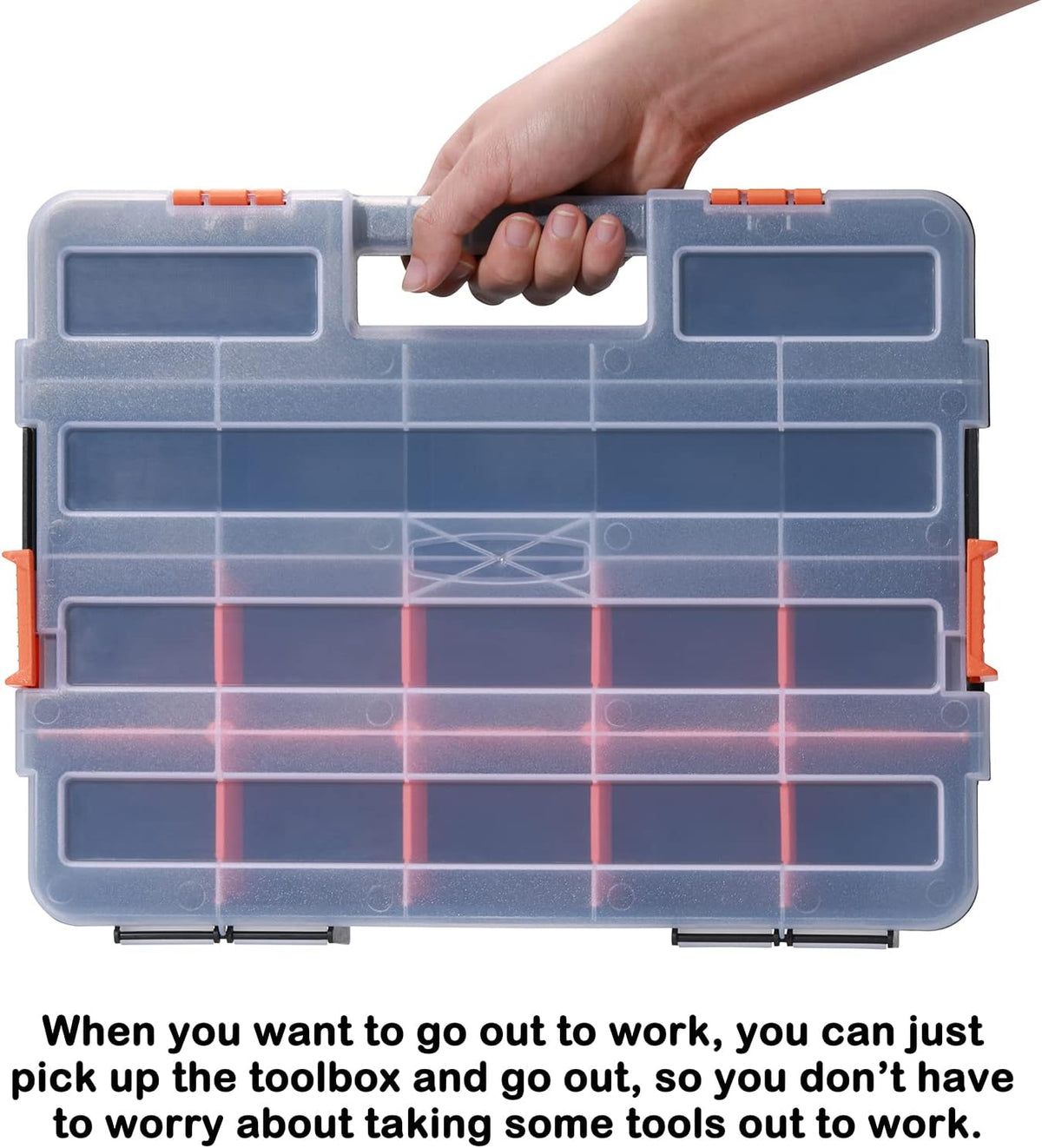 Tool Box Organizer Interlocking Black Small Parts Organizer for Fasteners and Crafts w/Removable Dividers (2 Piece Pack)
