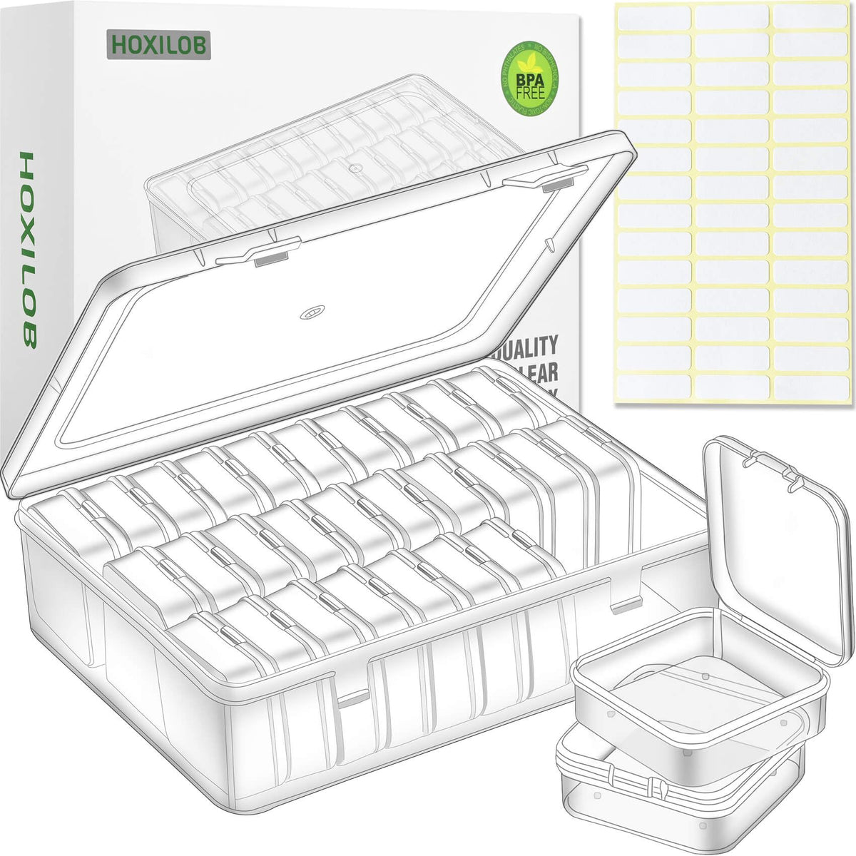Bead Organizer Box, 120 Pack Small Clear Storage Boxes with Labels, Large Travel Craft Case with Handle, Mini Plastic Containers for Jewelry Making Diamonds DIY Pony Bracelet Screws Seeds Small Parts