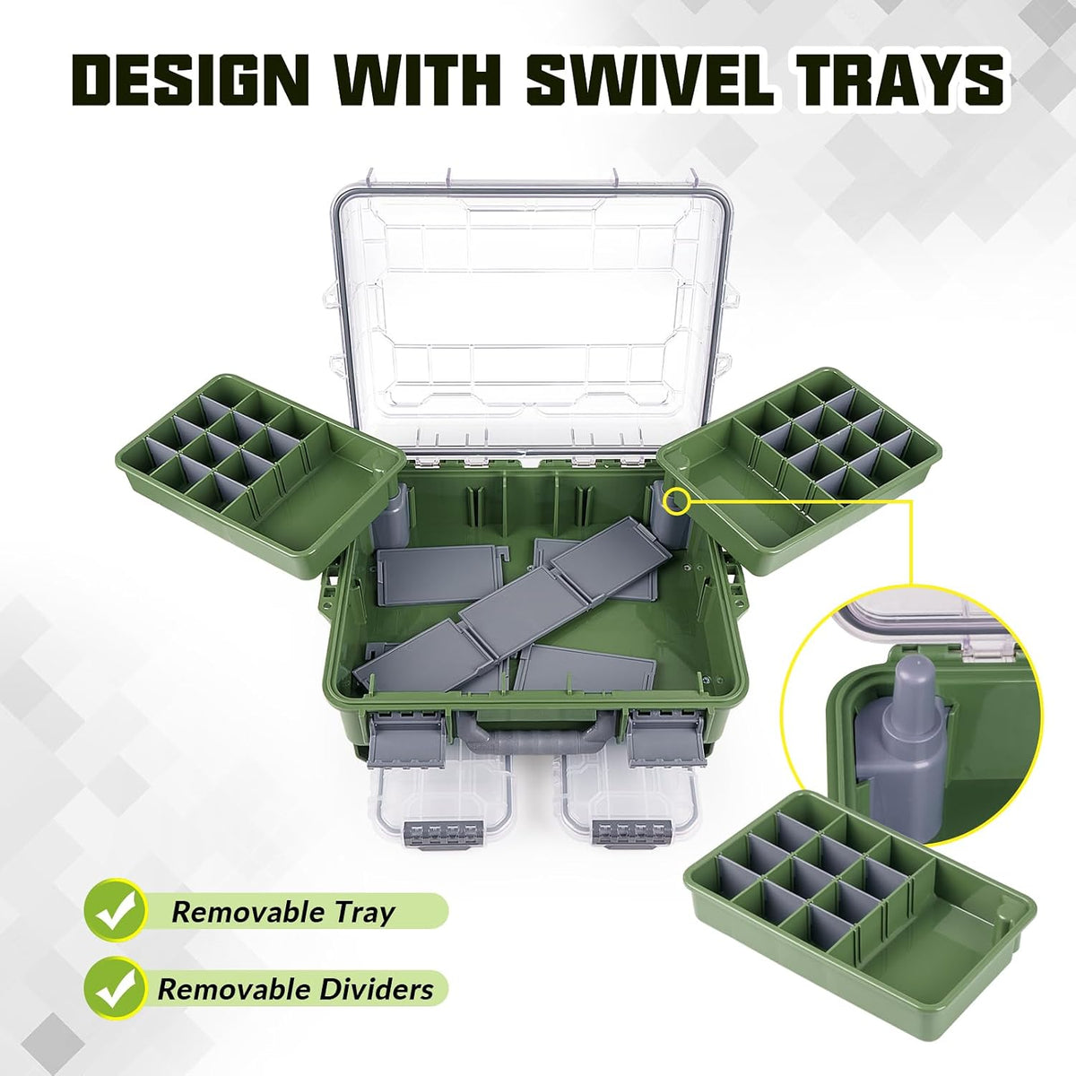 THKFISH Waterproof Tackle Box, Portable Fishing & Tackle Storage Box with Two 3500 Stowaway Boxes and Removable Dividers, Tackle Box, Thicker Floating Airtight Stowaway,Pink/Green/Blue/Grey