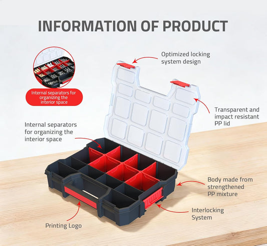 Tools Organizer, Small Parts Storage Toolbox, 14.8 * 11.4 * 2.6" Durable Hardware Box Storage