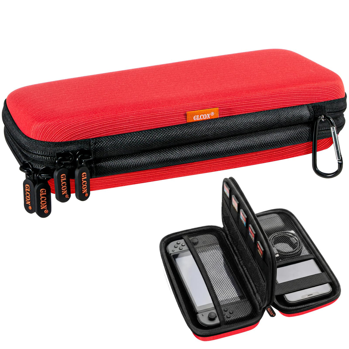 Red Double-Layer Hard Carrying Case, Electronics Organizer Travel Pouch